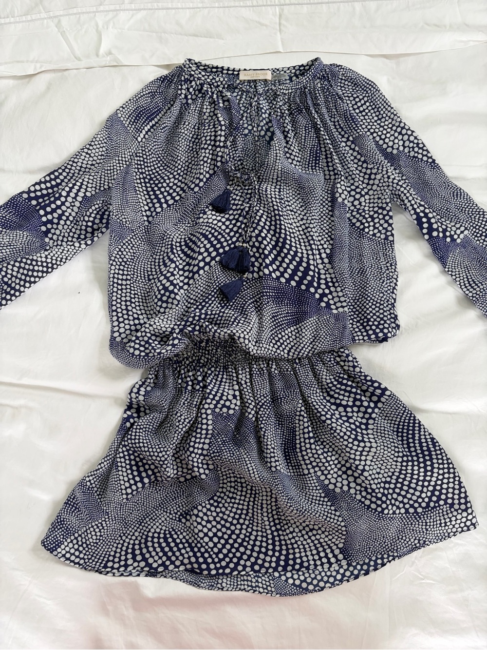 Ramy Brook Navy and White Printed Long-Sleeve Tiered Dress XS
